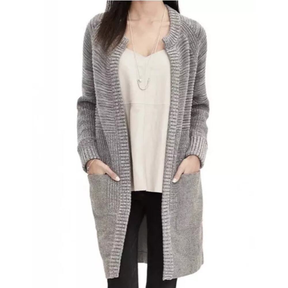Banana Republic Womens Duster Cardigan Petite Size Large Gray Wool Blend Knit